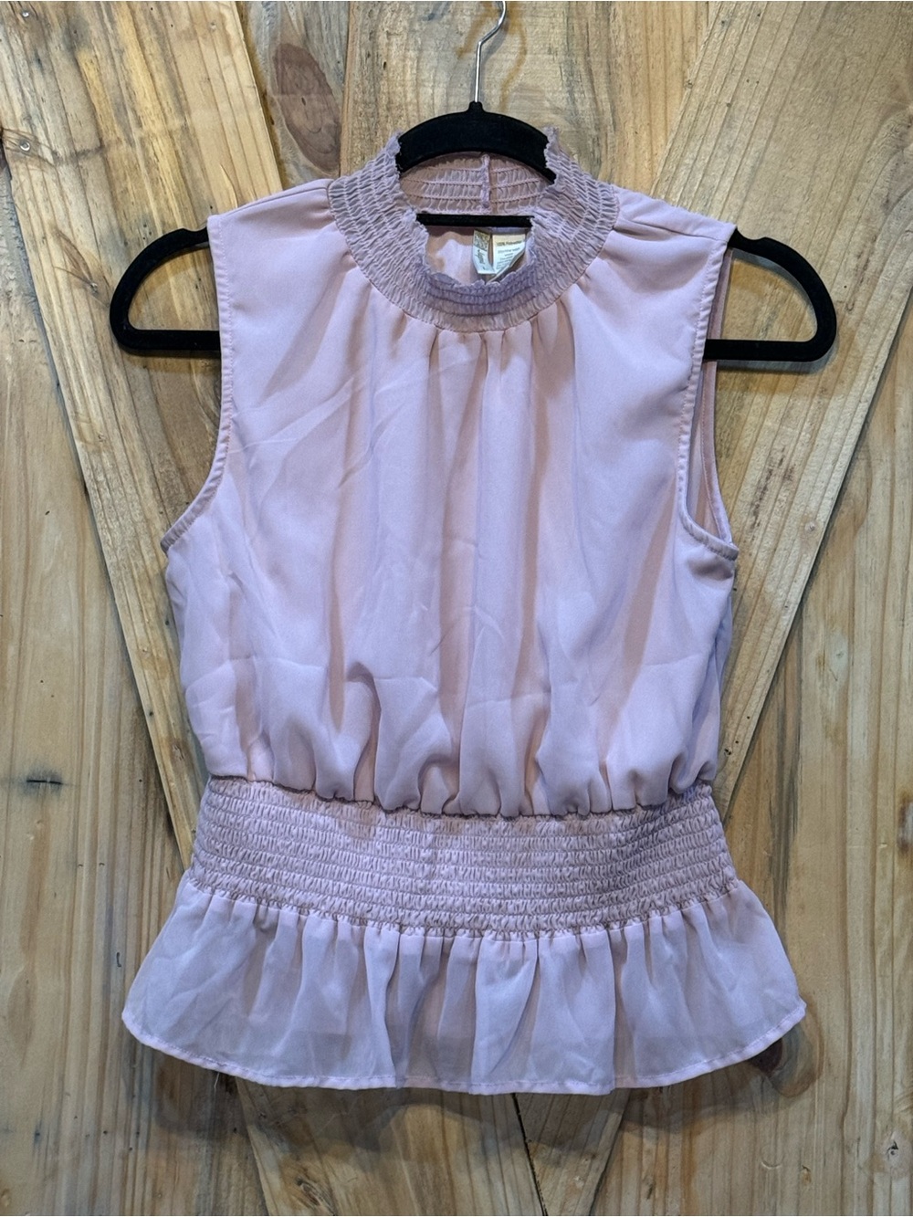 Japna Blush Pink Sleeveless Smocked Peplum Top